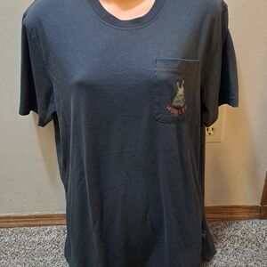 Howler Brothers Charcoal and Mustard Tee With Wolf On Pocket And Back